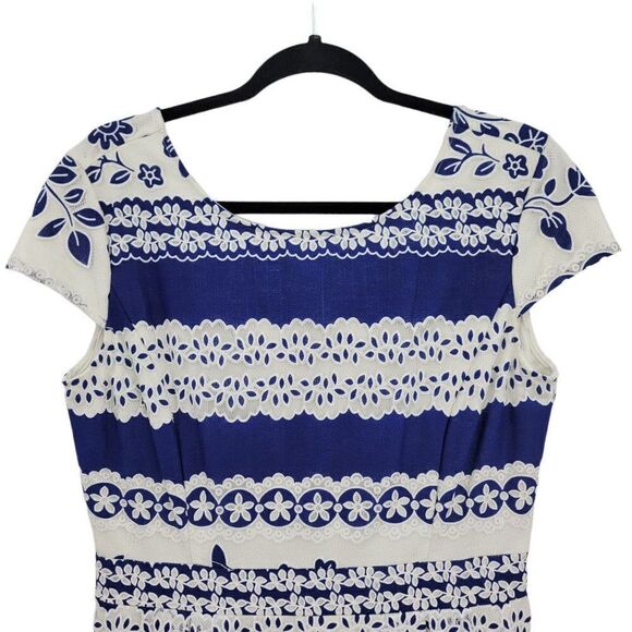 Daniel Cremieux Dress Eyelet Lace Applique Cap Sleeve Full Tea Length Blue Sz 8 - Picture 6 of 11